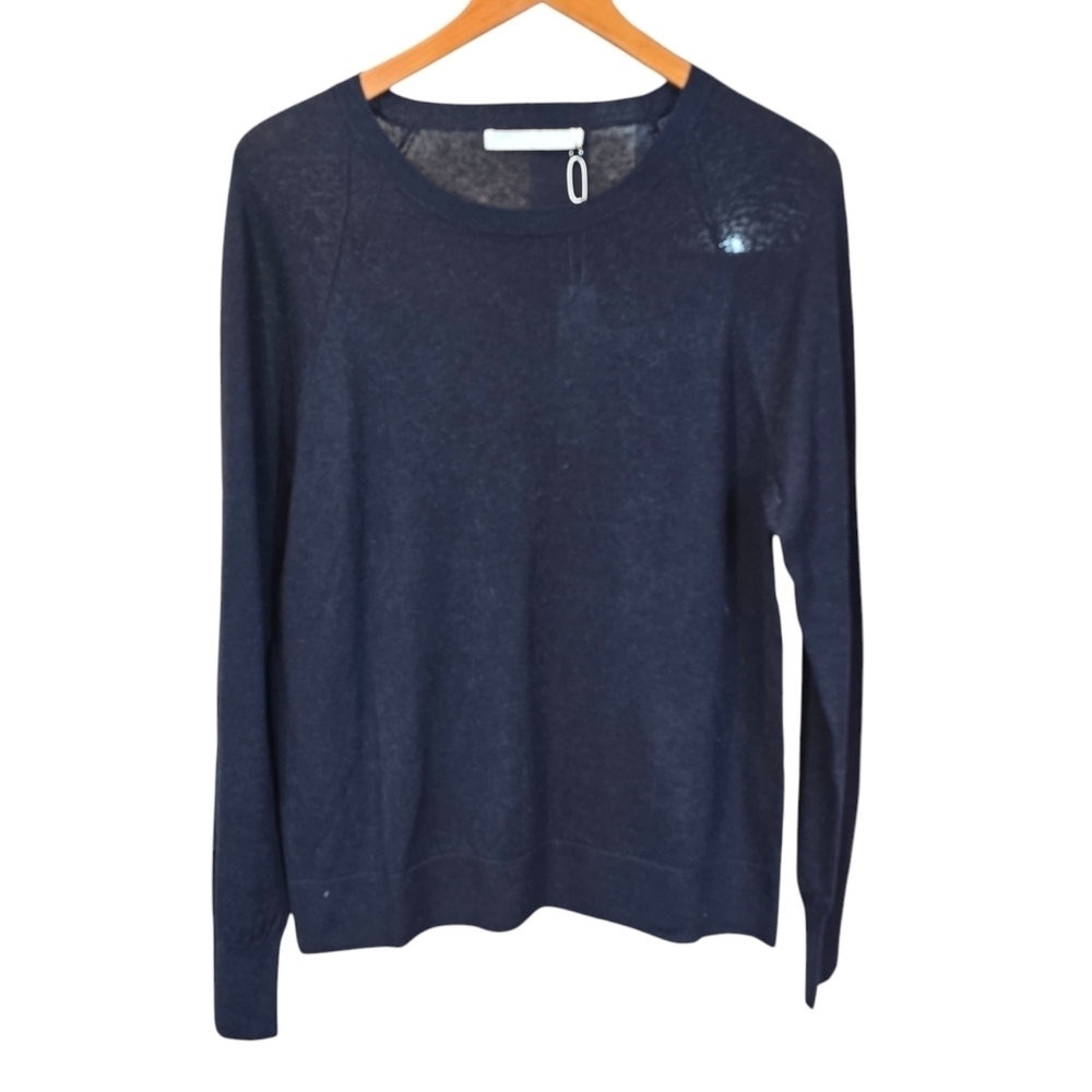 REVOLVE One Grey Day Linen Cotton Blend Crew Neck Sweater Top Black NWT Size Lg.